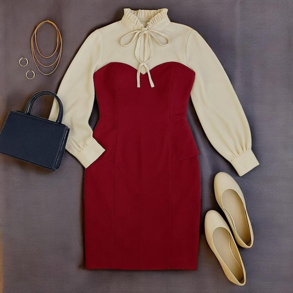Burgundy Red Strapless Bodycon Peplum Dress